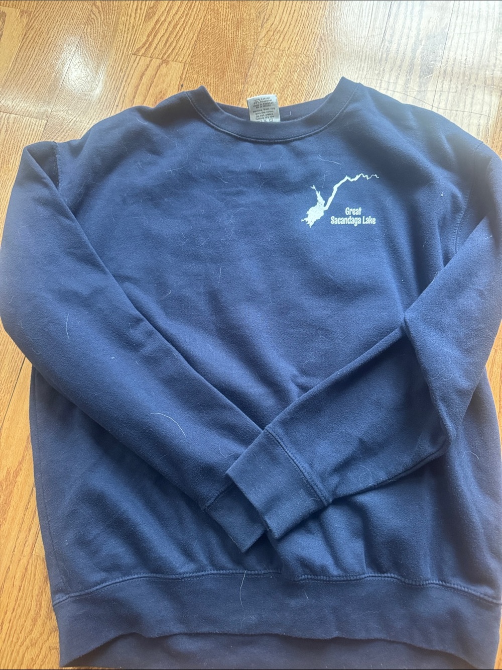 Women's Navy Crewneck Sweatshirt with Great Sacandaga Lake Graphic
